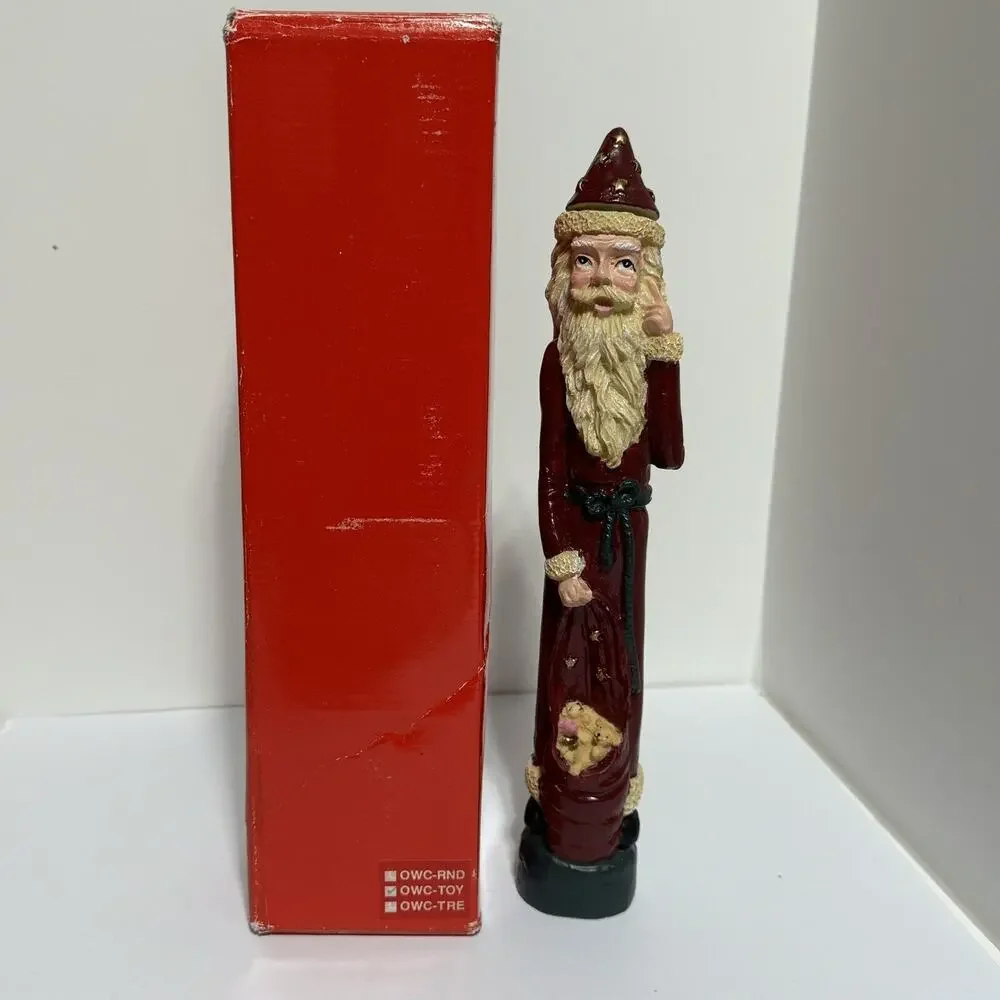 Vintage Santa Candlestick Holder 12 Inch Tall Santa with Toys Removable Hat Folk